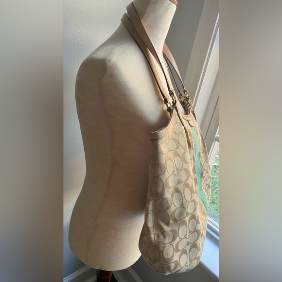 Coach Signature Devin Emerald Canvas Stripe Shoulder Bag - Picture 7 of 12